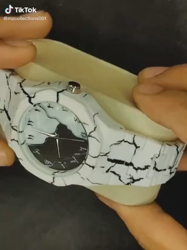 white marble Black arabic aura watch